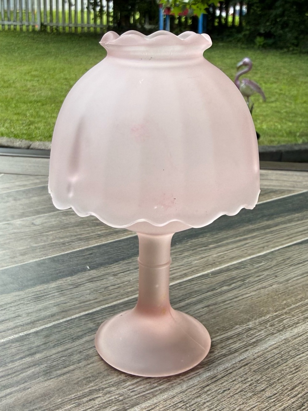 Vintage Frosted Pink Glass Fairy Lamp